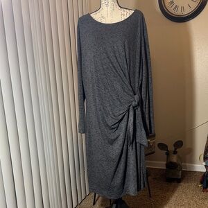 LOFT Charcoal Gray Long Sleeve Knot-Detail Dress